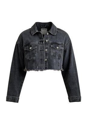 Garage Black Distressed Cropped Denim Jean Jacket, M, Streetwear, Rock, Grunge